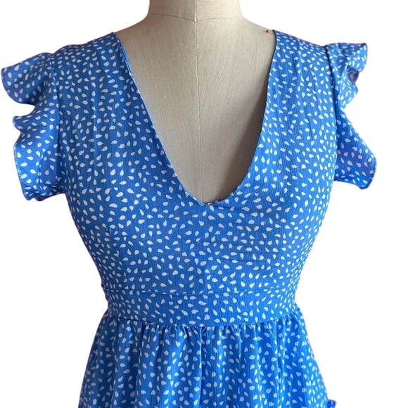 Womens Dress Size Small Blue Ruffles Summer Girly Cottage Garden Party Vacation - Picture 2 of 8
